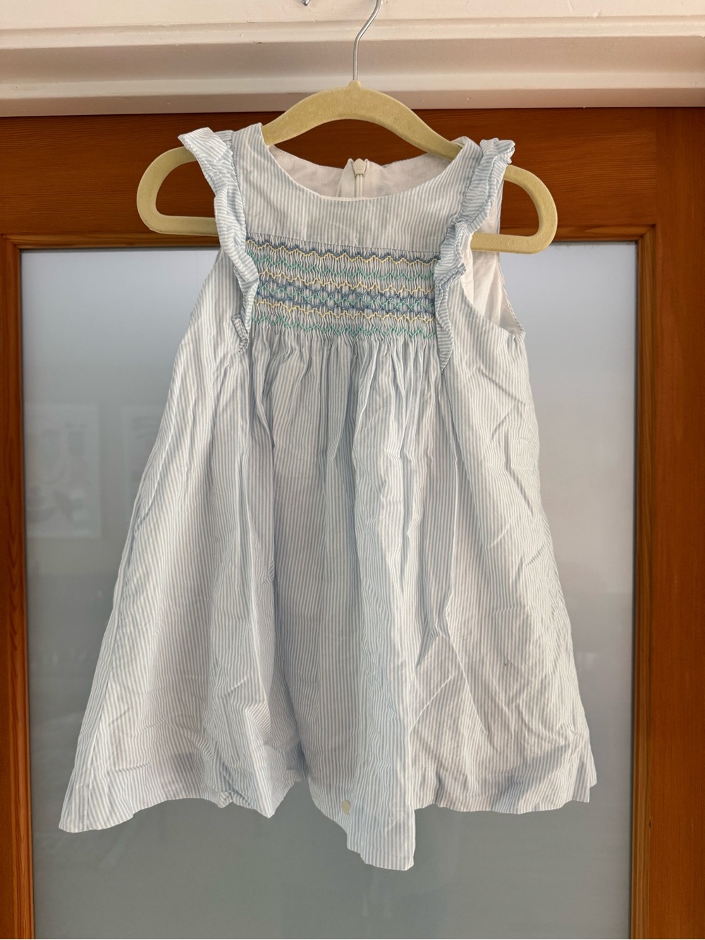 Tartine et Chocolat Smocked Light Blue Striped Cotton Kids Dress